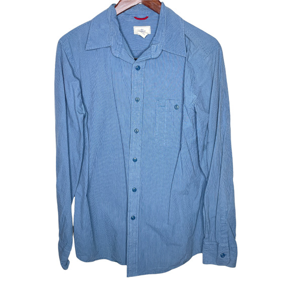5/$25 Dockers Men's Button Down 100% Cotton Blue Striped Dress Shirt Size Medium - Picture 1 of 4